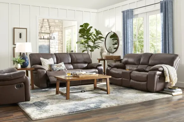 San Gabriel Brown Leather 7 Pc Reclining Living Room