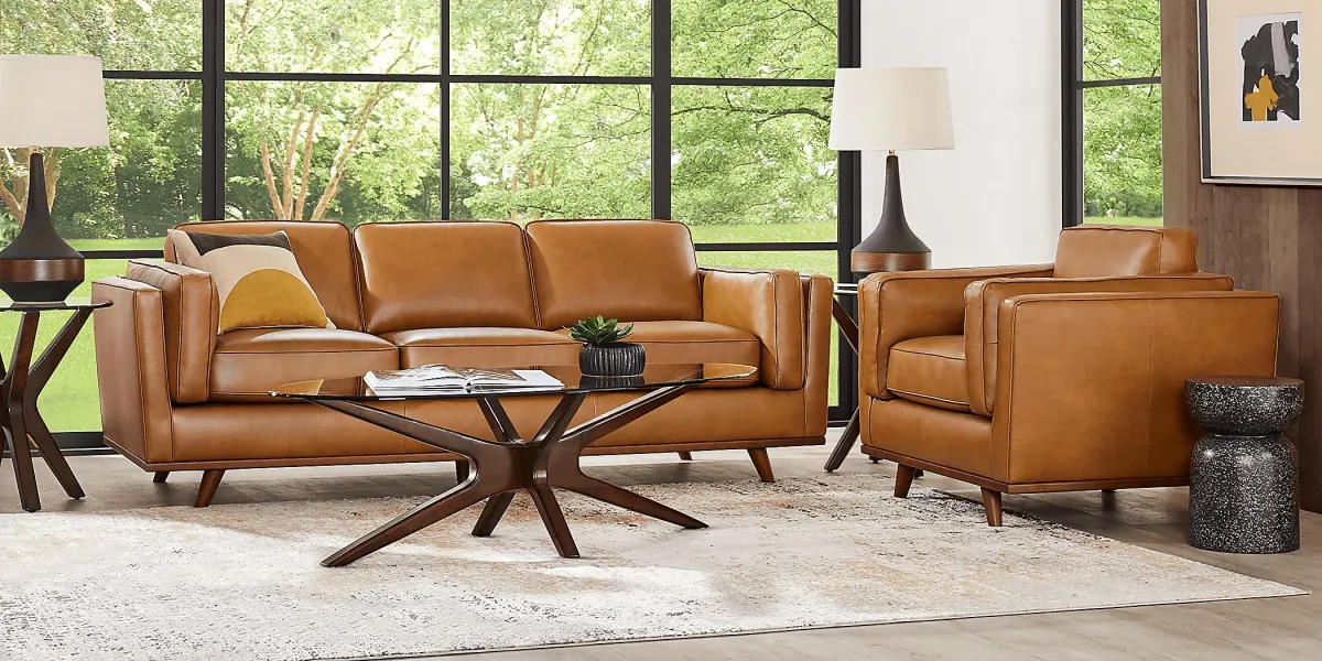 Duluth Caramel Leather 5 Pc Living Room