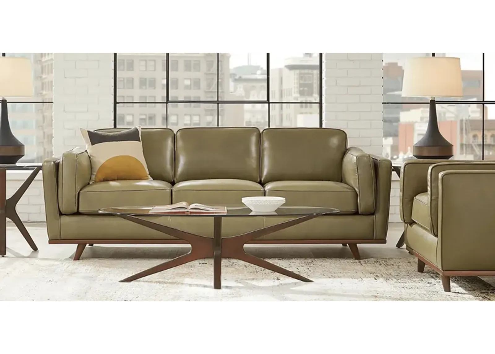 Duluth Olive Leather 5 Pc Living Room