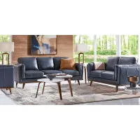 Cassina Court Navy Leather 5 Pc Living Room