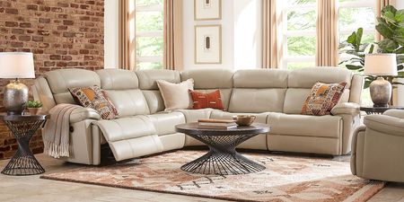 West Valley Beige 5 Pc Leather Power Reclining Sectional