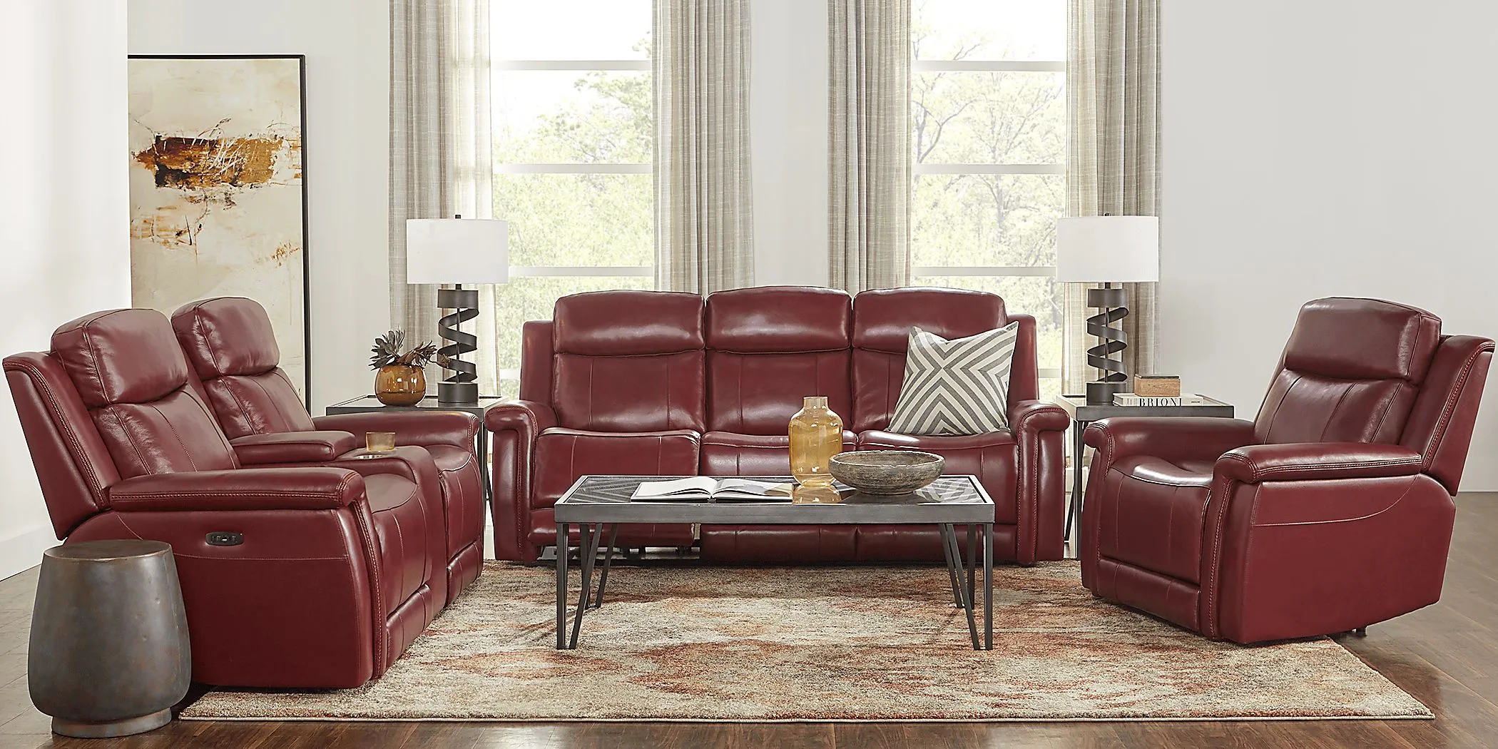 Orsini Red Leather 5 Pc Dual Power Reclining Living Room