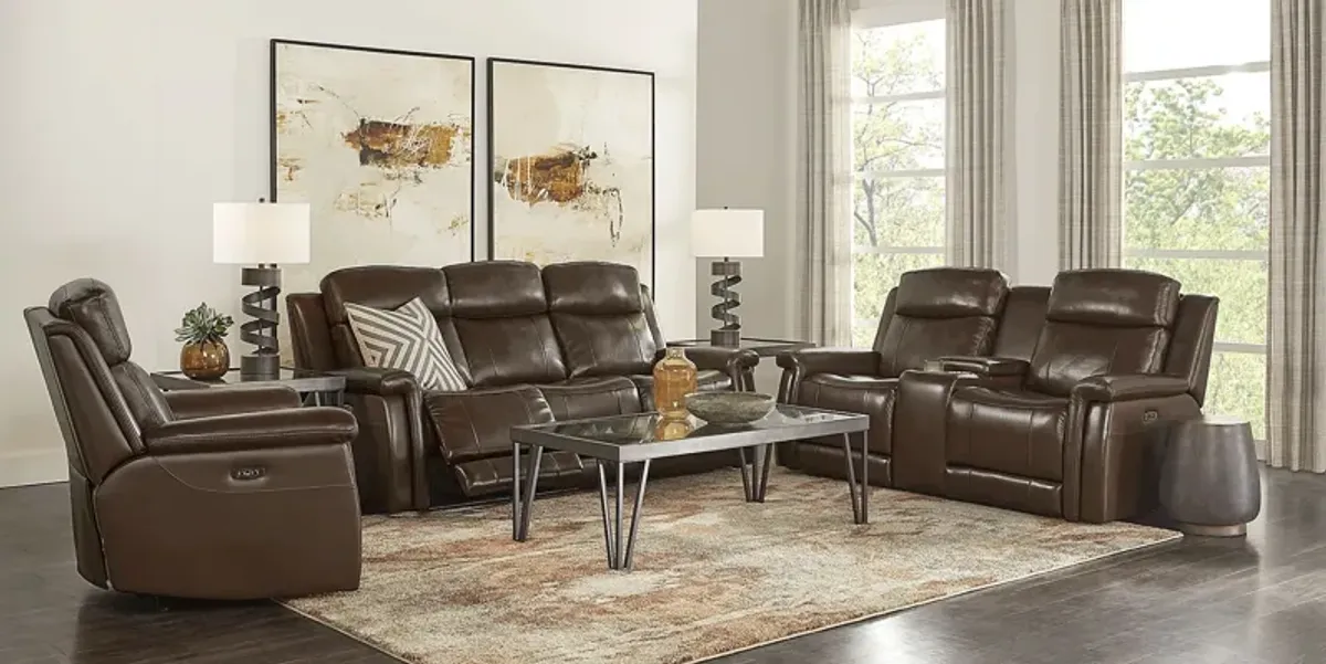 Orsini Brown Leather 5 Pc Dual Power Reclining Living Room