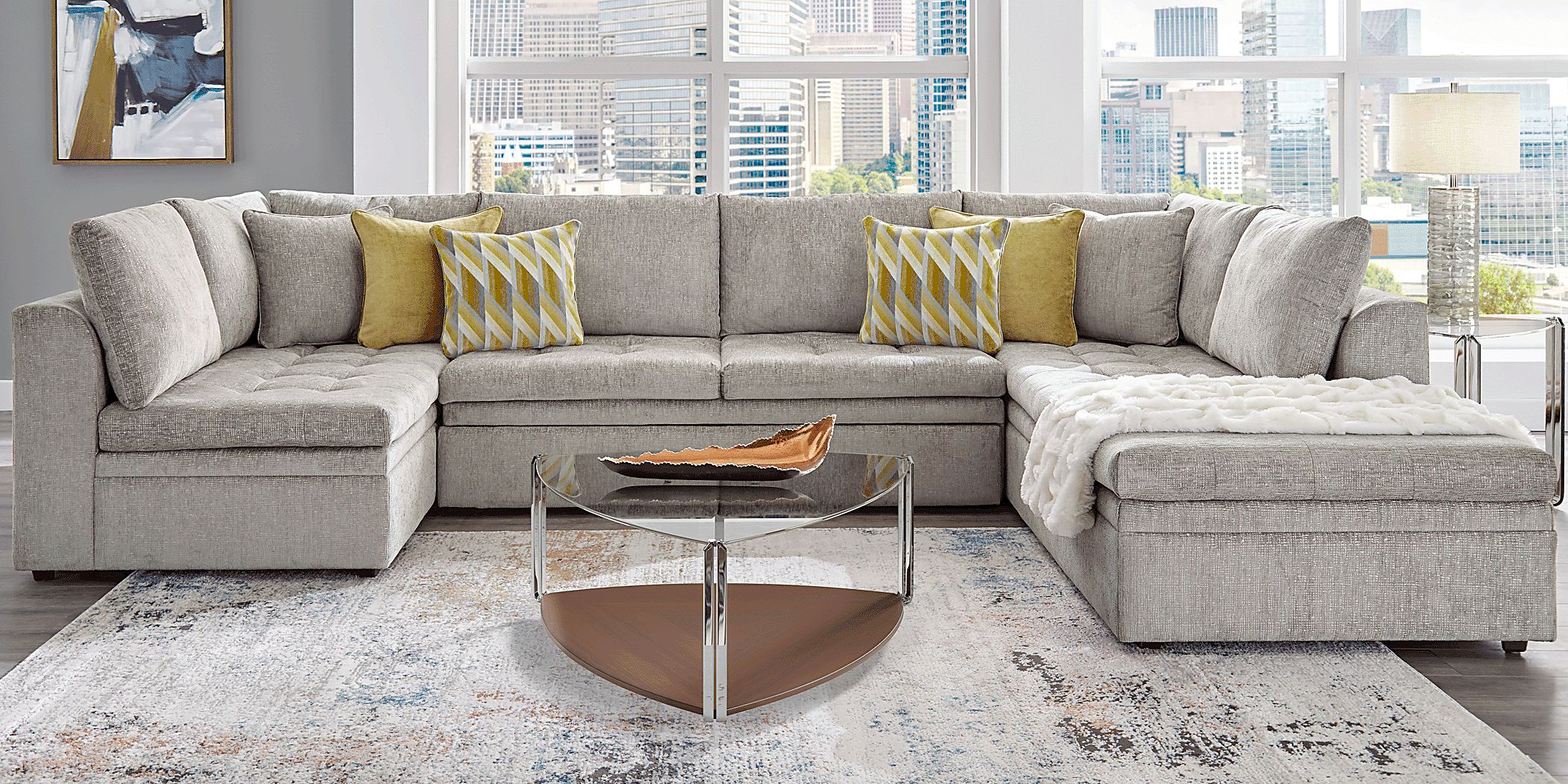 Cindy Crawford Home Sheridan Square Gray 6 Pc Sleeper Sectional Living Room