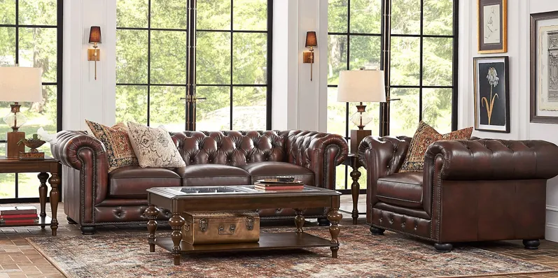 Winchester Way Brown Leather 2 Pc Living Room
