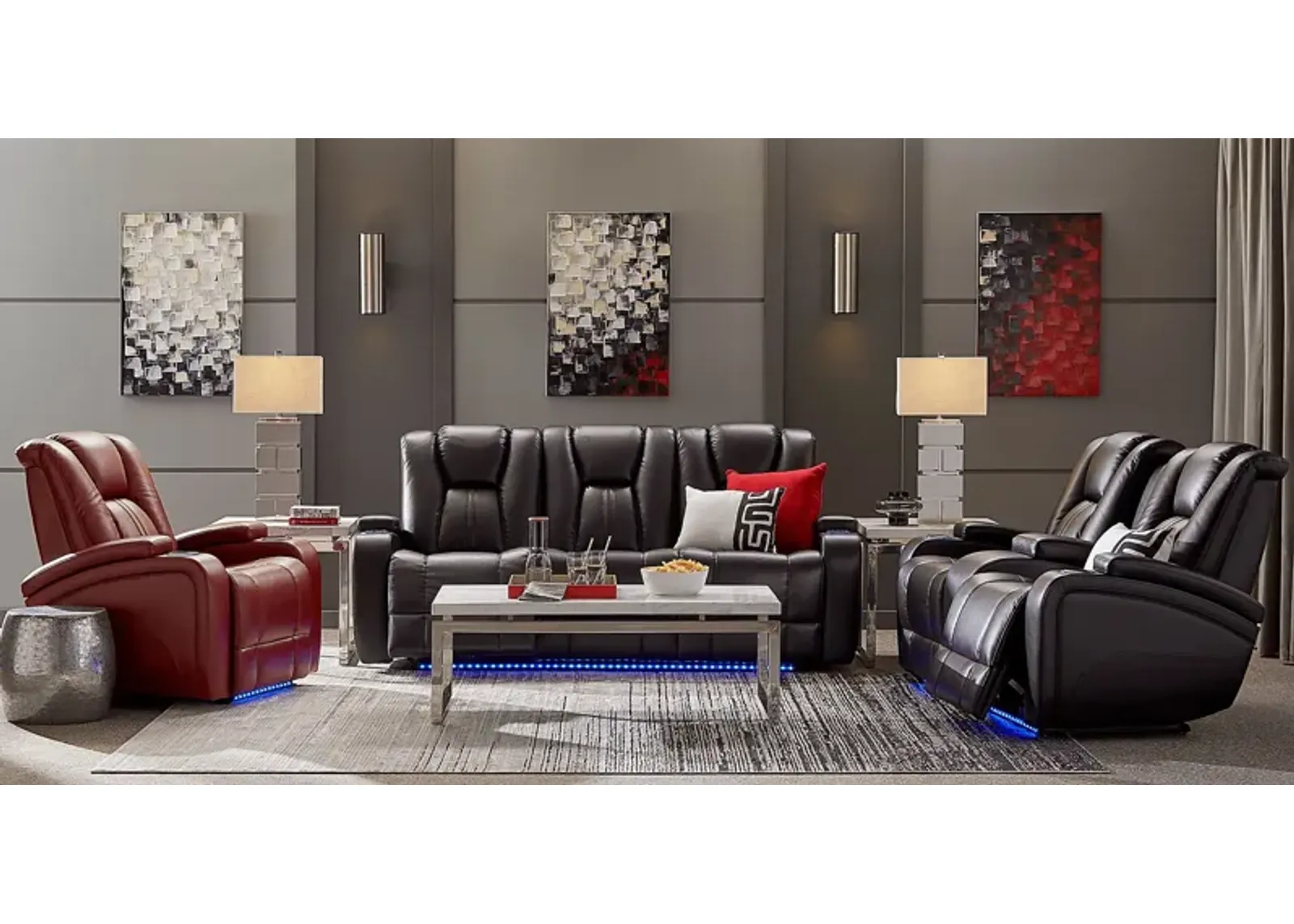 Kingvale Court Black 5 Pc Living Room with Dual Power Reclining Sofa