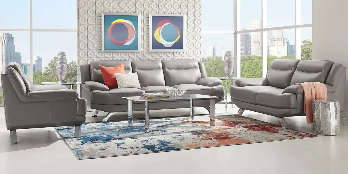 Zamora Gray Leather 7 Pc Living Room