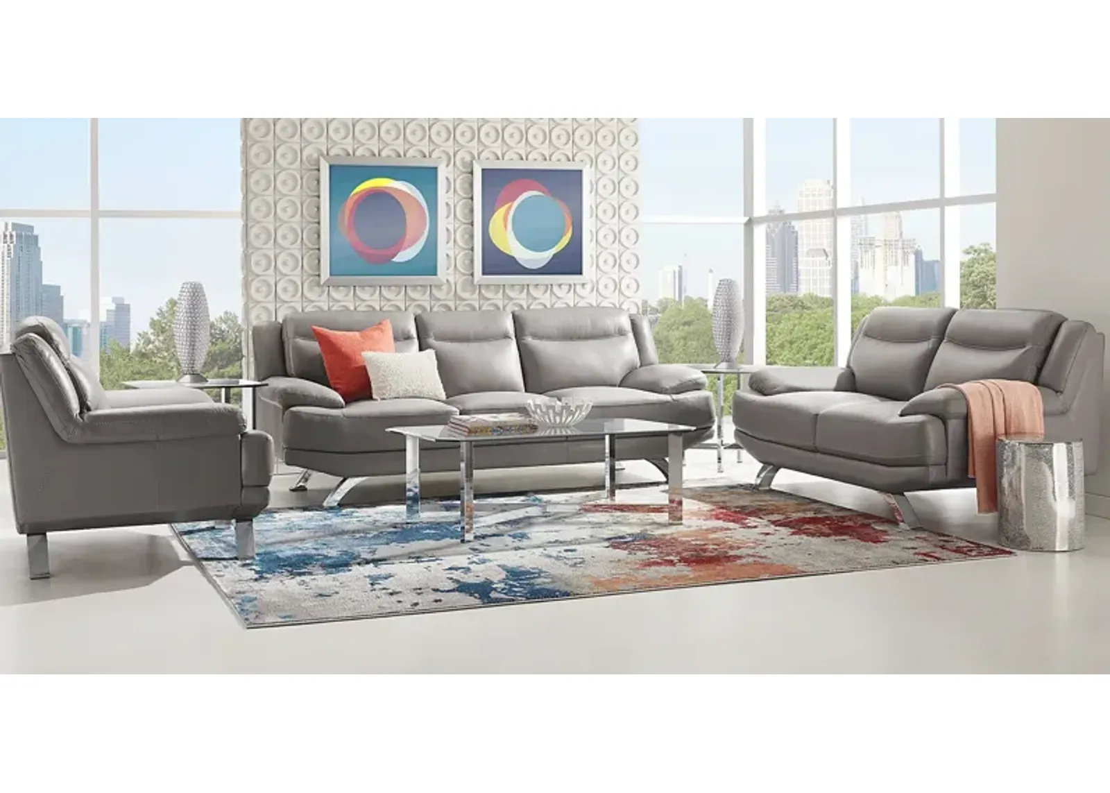 Zamora Gray Leather 7 Pc Living Room