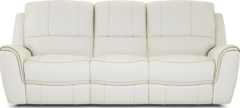Lanzo Off-White Leather Dual Power Reclining Sofa