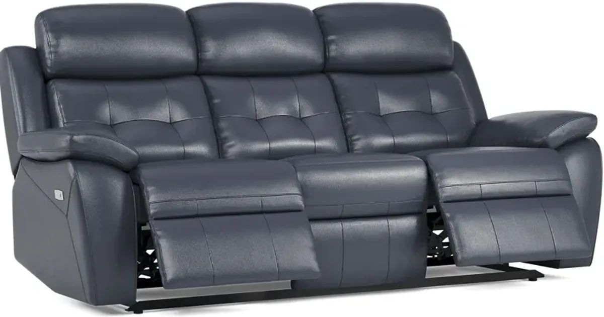 Antonin Blue Leather Power Reclining Sofa