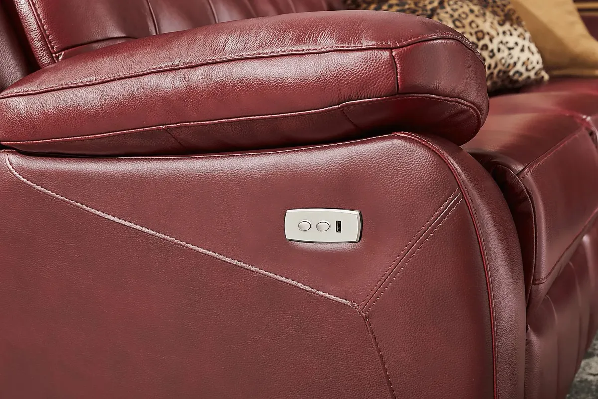 Antonin Red Leather Power Reclining Sofa