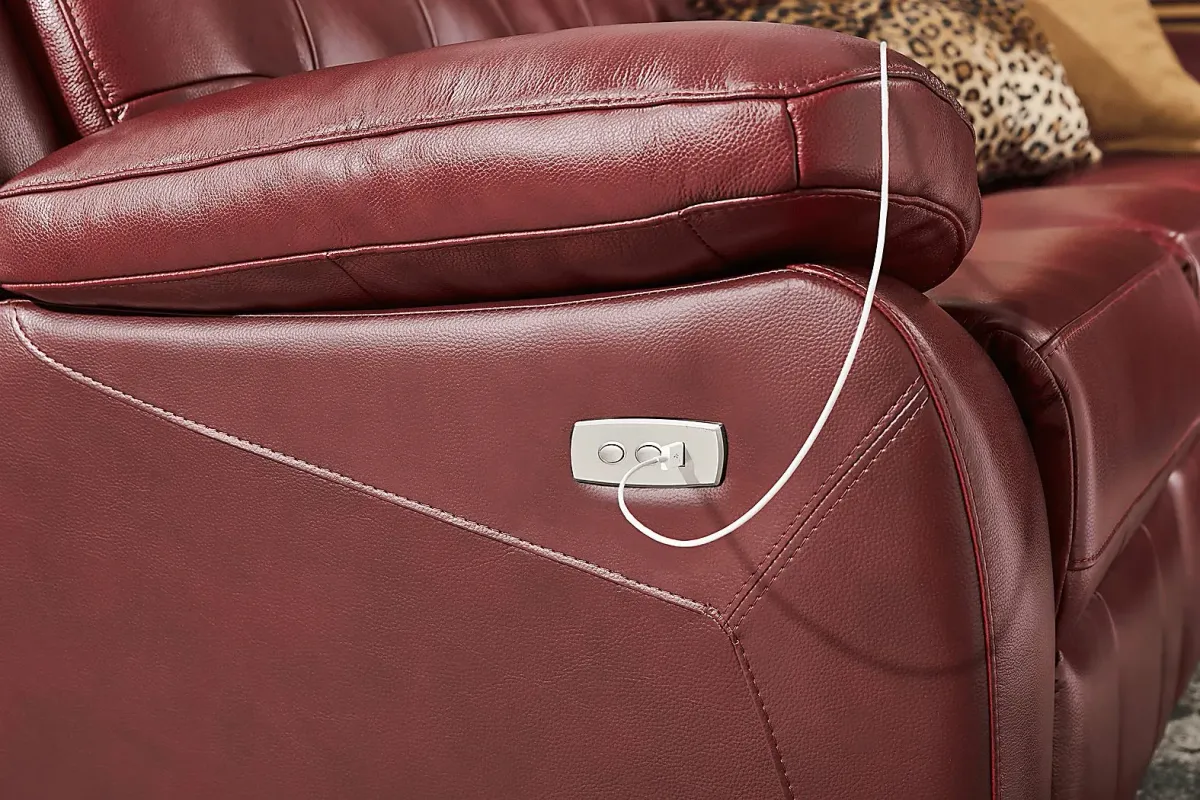 Antonin Red Leather Power Reclining Sofa