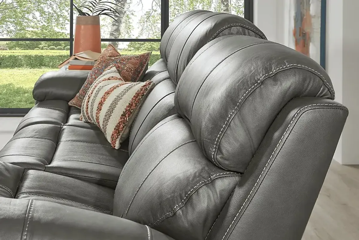 Trevino Place Smoke Leather Dual Power Reclining Sofa