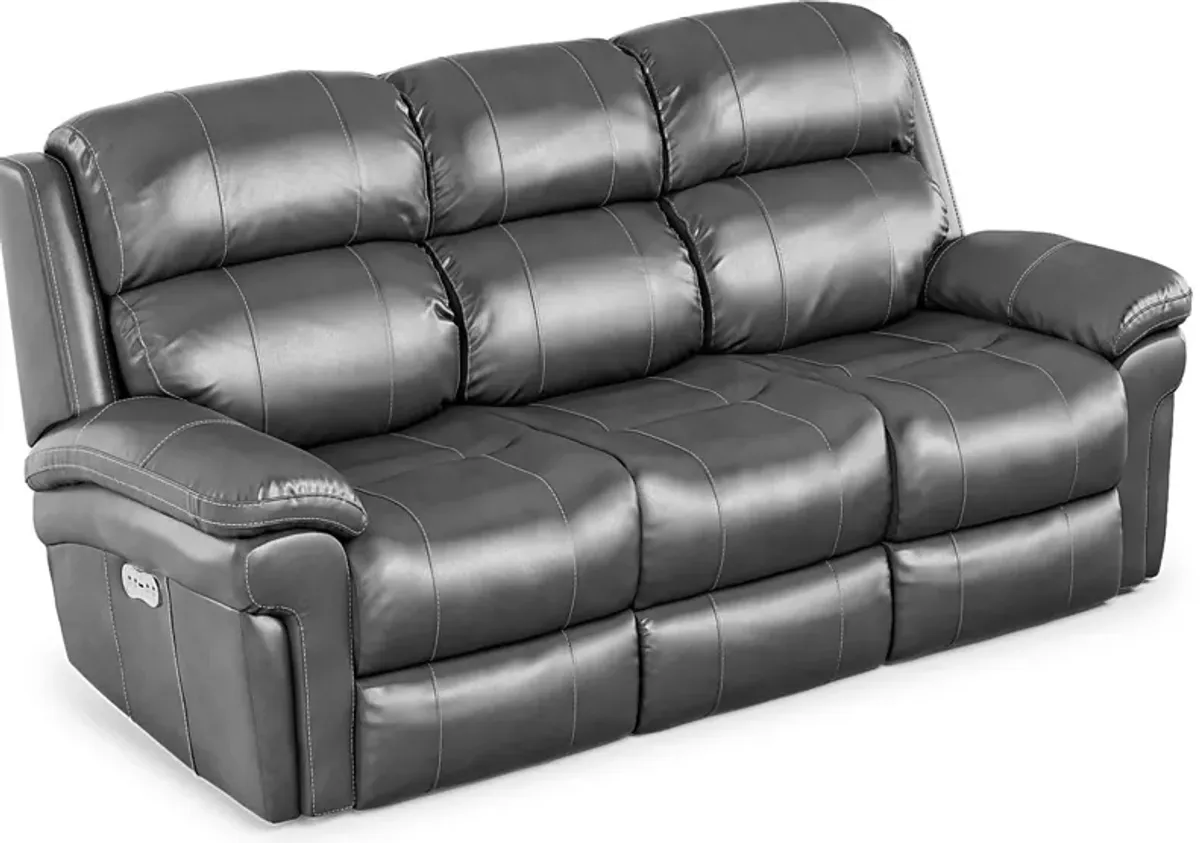 Trevino Place Smoke Leather Dual Power Reclining Sofa