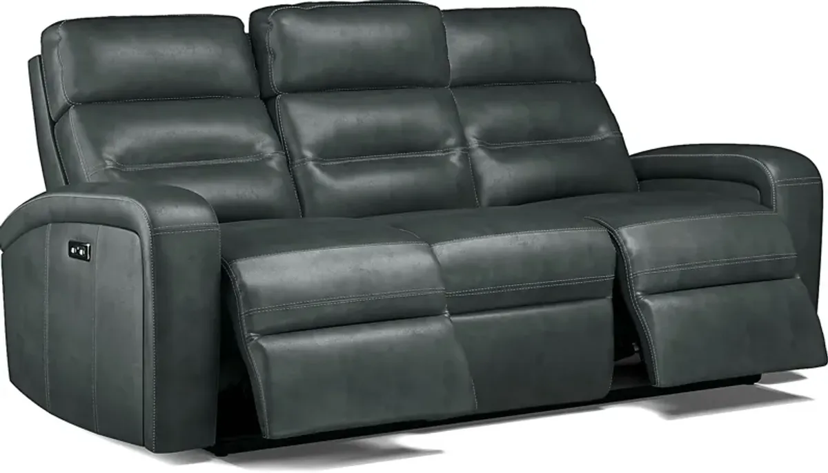 Sierra Madre Gray Leather Dual Power Reclining Sofa