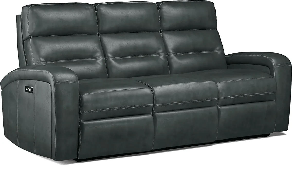 Sierra Madre Gray Leather Dual Power Reclining Sofa