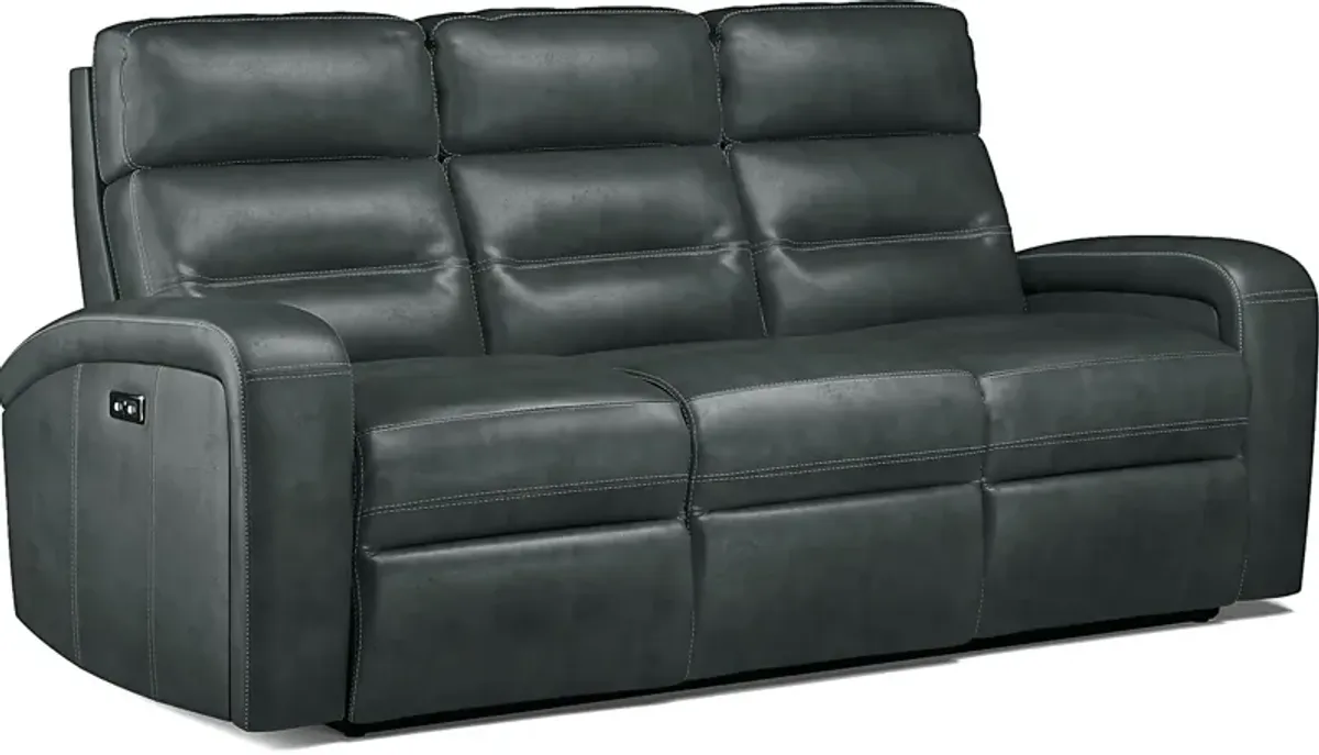 Sierra Madre Gray Leather Dual Power Reclining Sofa