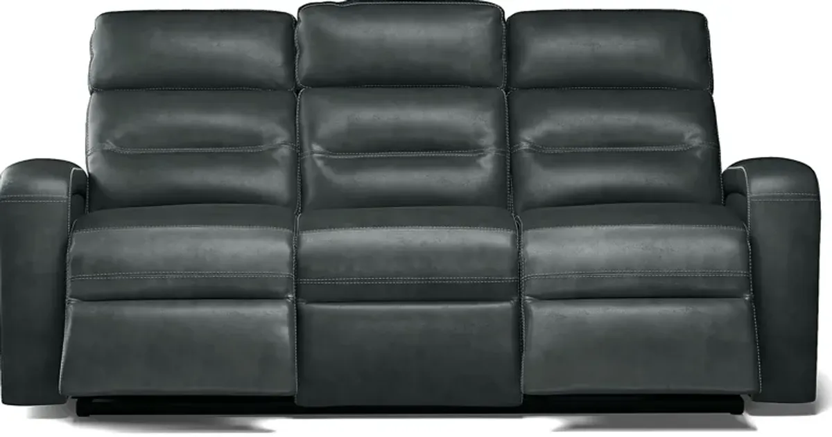 Sierra Madre Gray Leather Dual Power Reclining Sofa