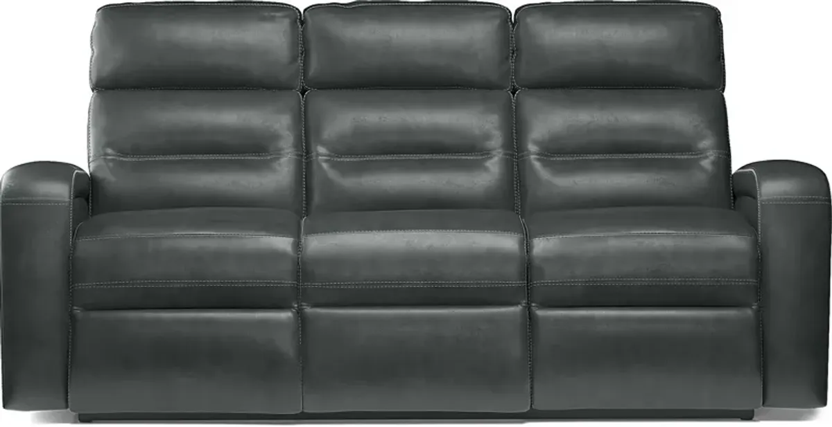 Sierra Madre Gray Leather Dual Power Reclining Sofa