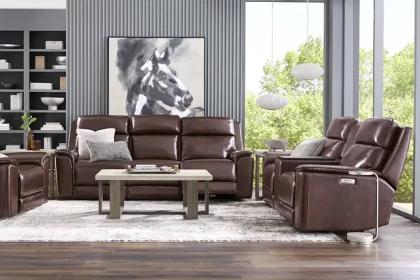 Magellan Merlot Leather 5 Pc Dual Power Reclining Living Room