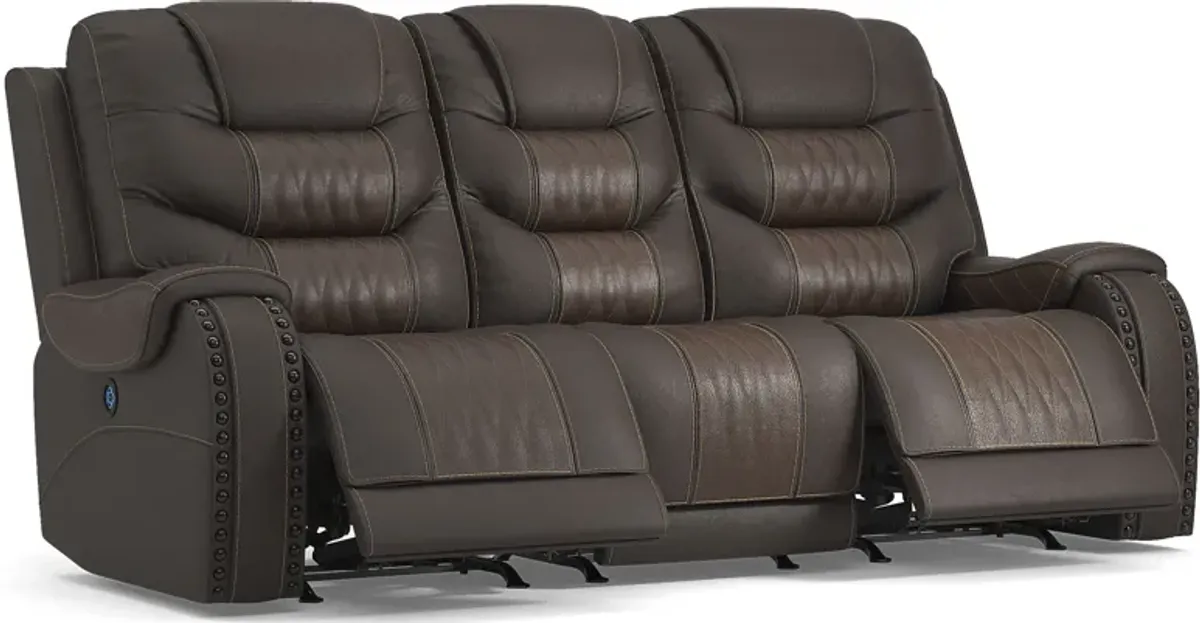 Headliner Brown Leather Dual Power Reclining Sofa