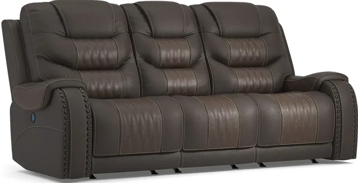 Headliner Brown Leather Dual Power Reclining Sofa