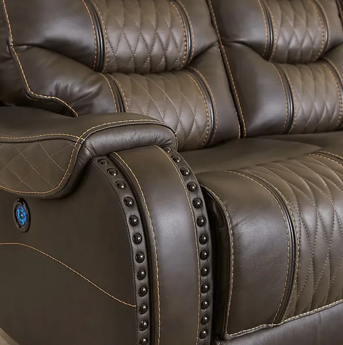 Headliner Brown Leather Dual Power Reclining Sofa