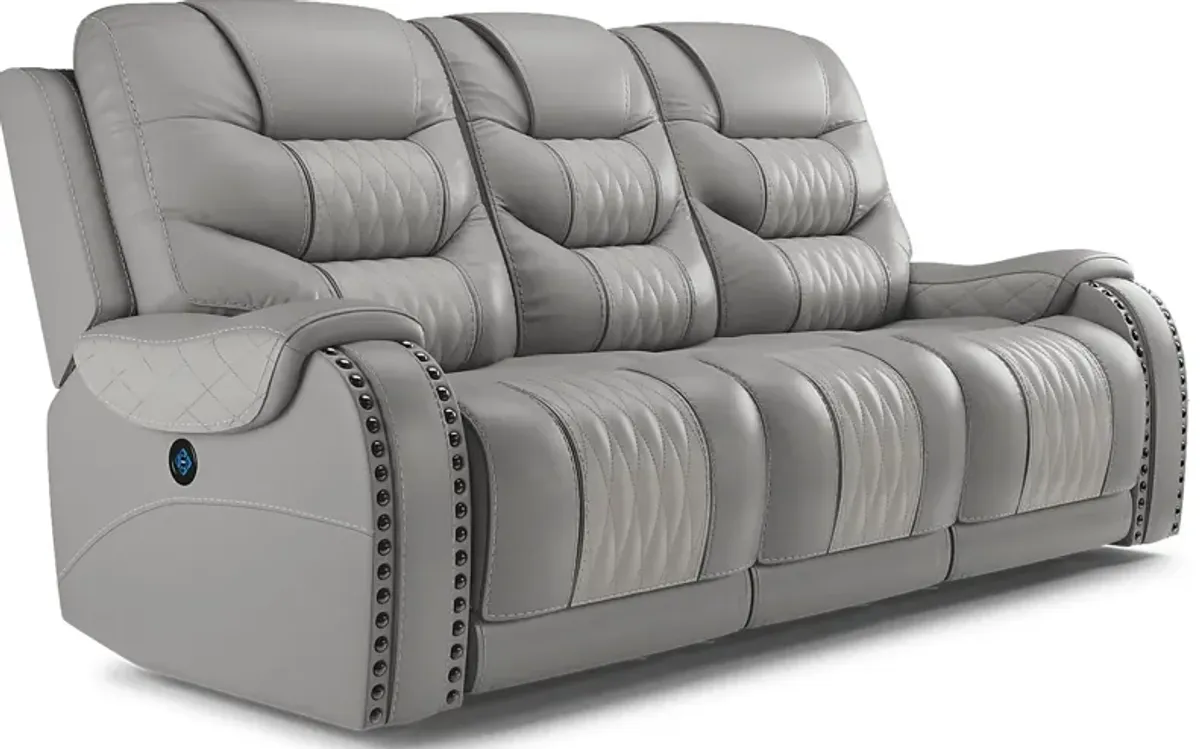 Headliner Gray Leather Dual Power Reclining Sofa