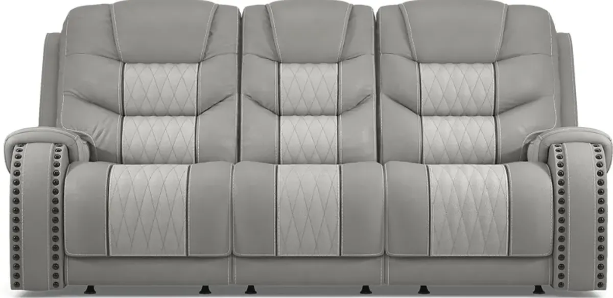 Headliner Gray Leather Dual Power Reclining Sofa