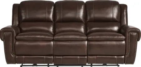 Amesbury Brown Leather Dual Power Reclining Sofa