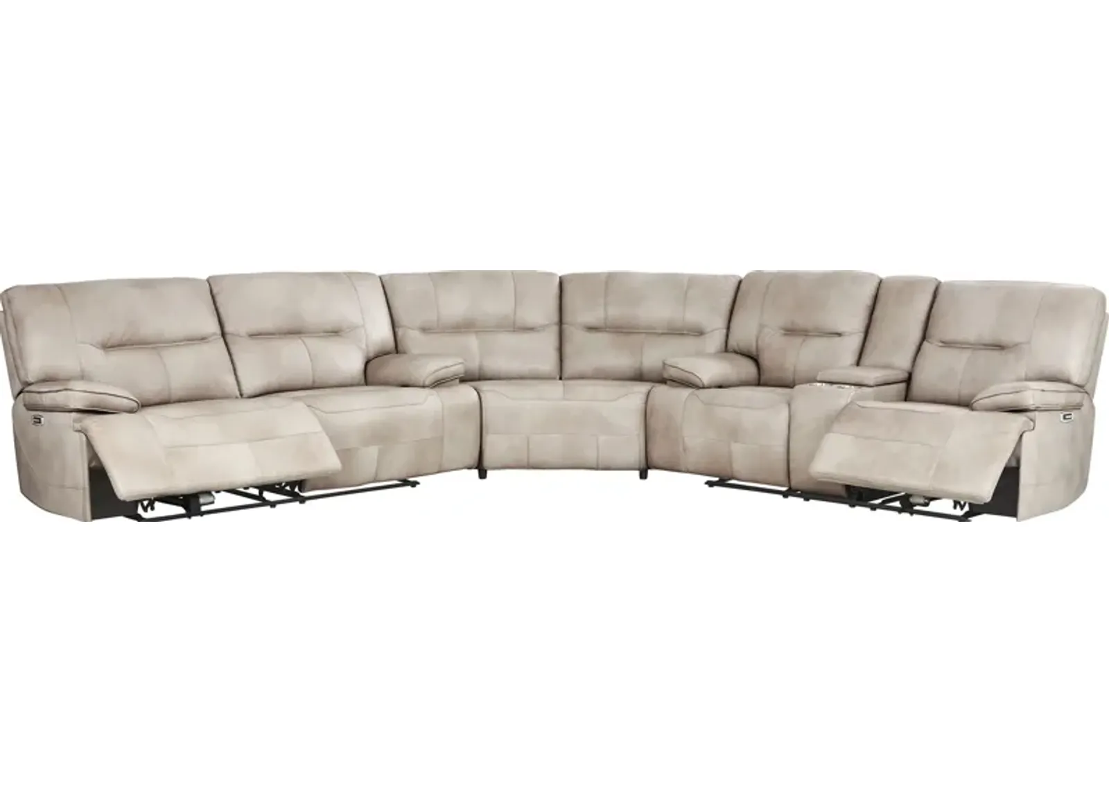 Caletta Way Beige Leather 3 Pc Dual Power Reclining Sectional