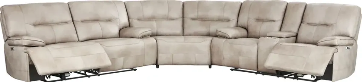 Caletta Way Beige Leather 3 Pc Dual Power Reclining Sectional