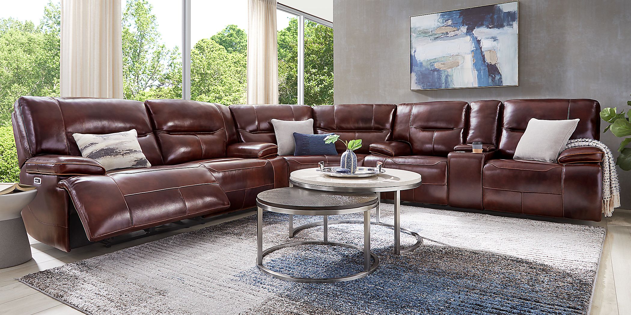 Caletta Way Merlot Leather 3 Pc Dual Power Reclining Sectional