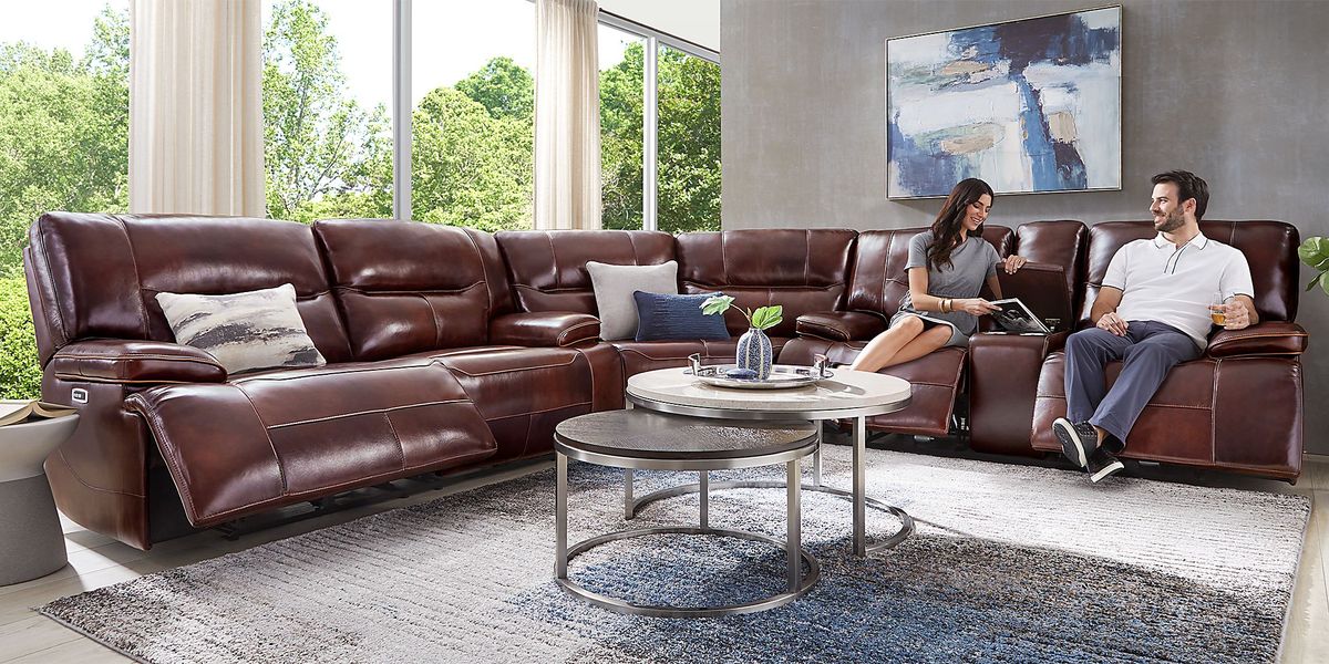 Caletta Way Merlot Leather 3 Pc Dual Power Reclining Sectional