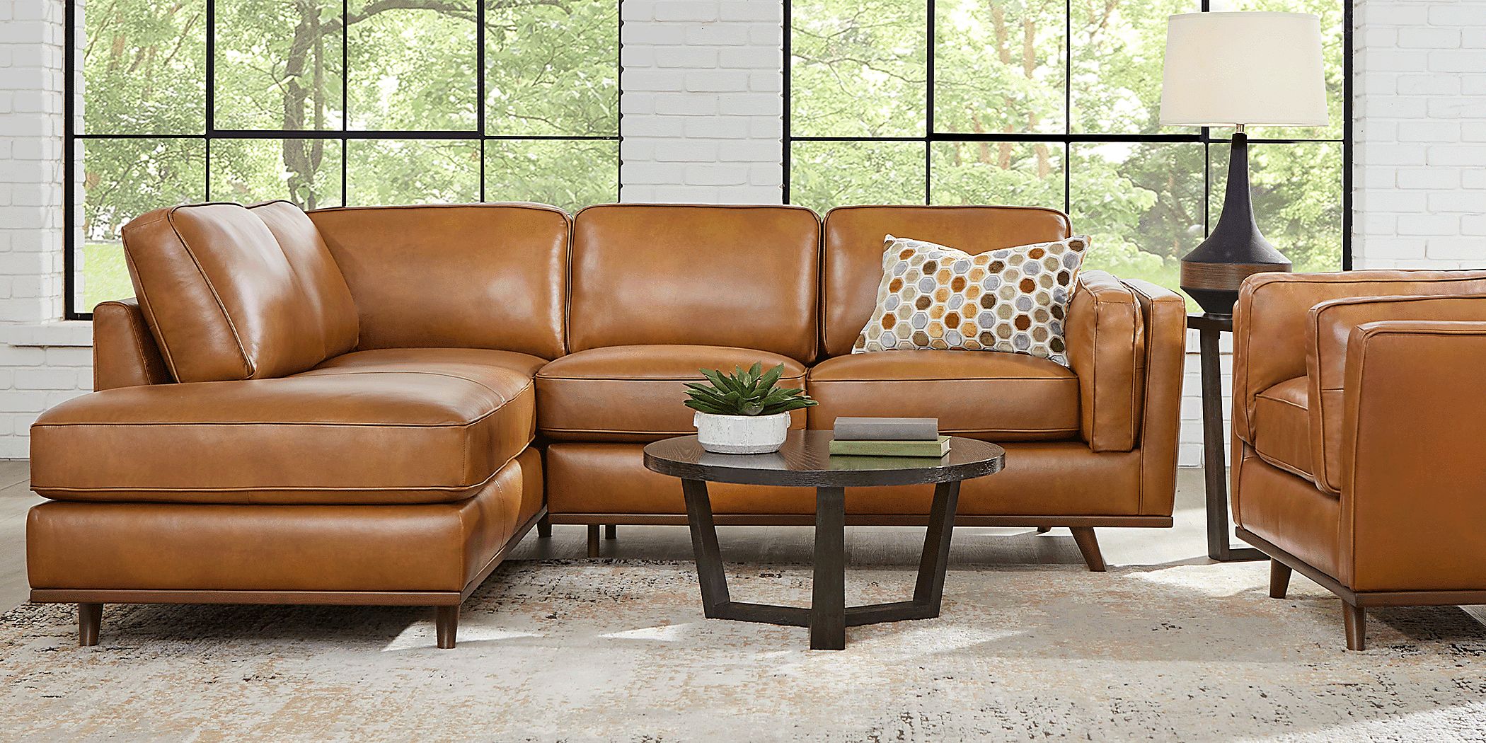 Duluth Caramel Leather 2 Pc Sectional