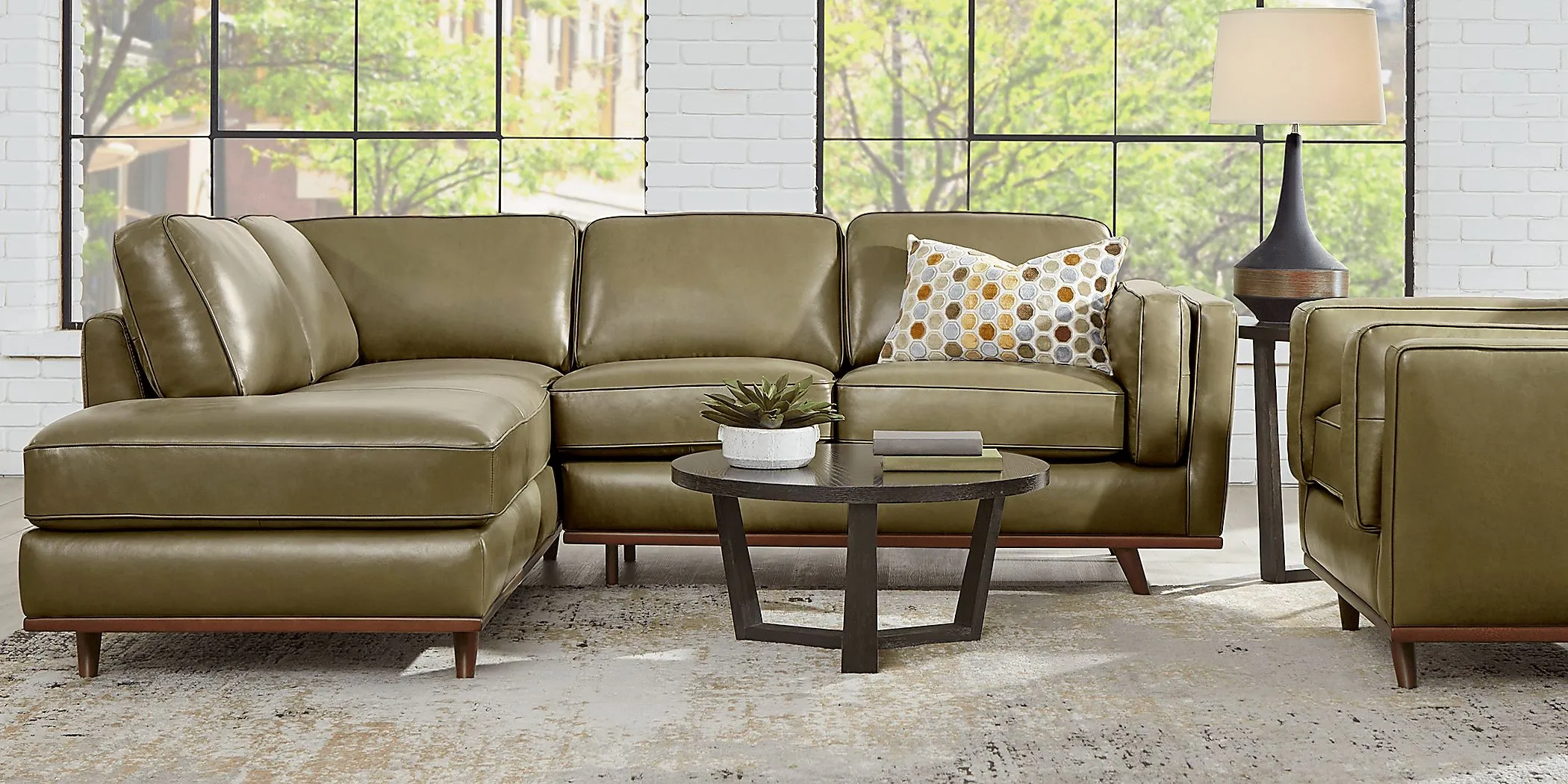 Duluth Olive Leather 2 Pc Sectional