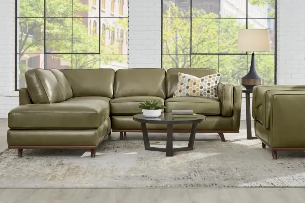 Duluth Olive Leather 2 Pc Sectional