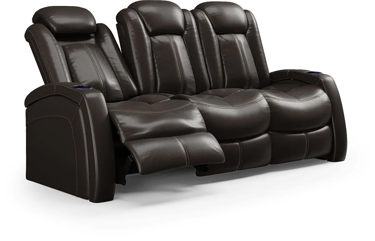 Moretti Brown Leather 5 Pc Living Room with Dual Power Reclining Sofa