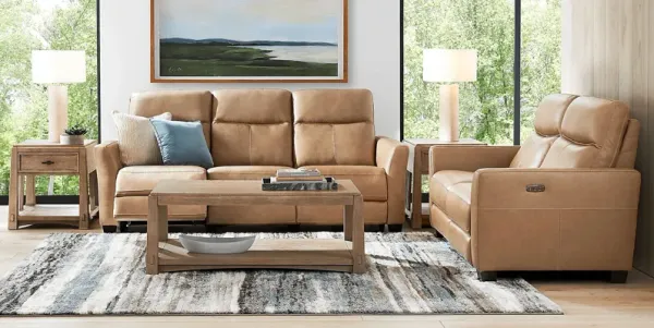 Maestro Sand Leather 7 Pc Dual Power Reclining Living Room