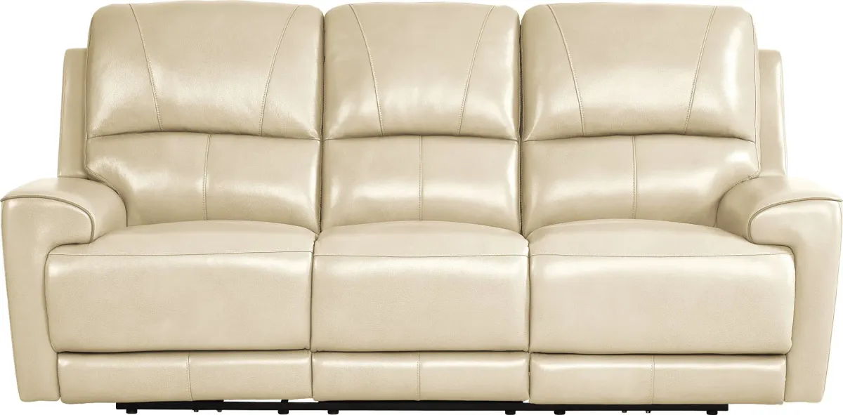 Fremont Almond Leather 5 Pc Reclining Living Room with Dual Power Reclining Sofa