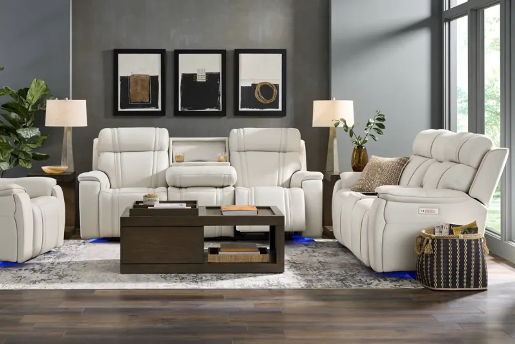 Sound Tech By Shaq Ice Leather Triple Power Reclining Sofa With