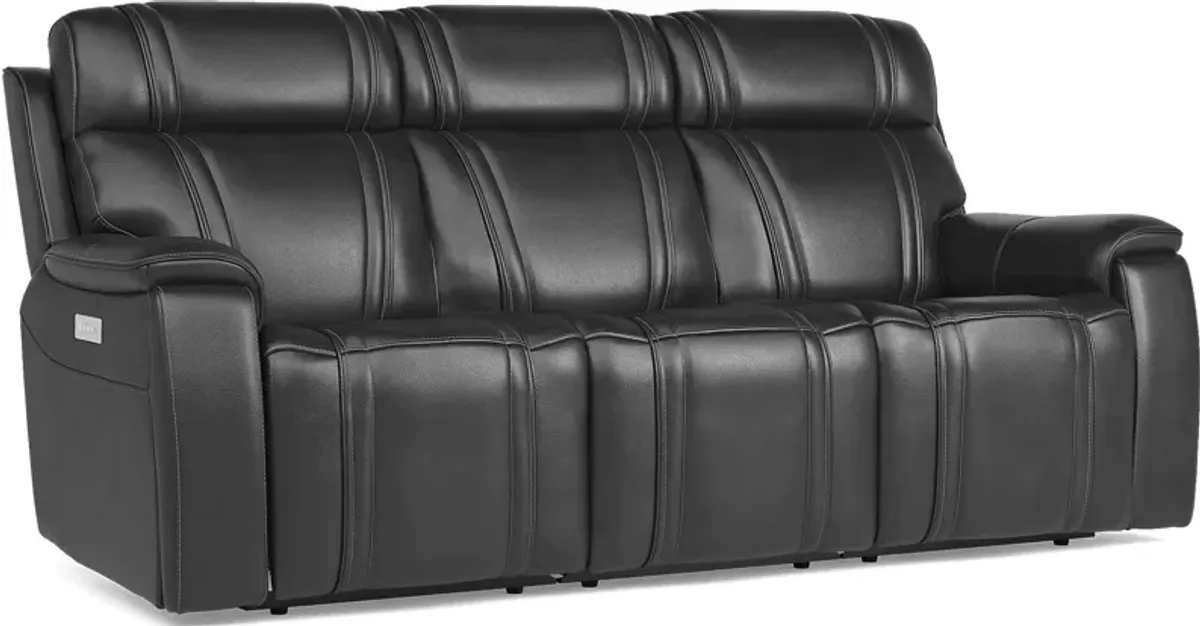Sound Tech by Shaq Black Leather Triple Power Reclining Sofa with Audio