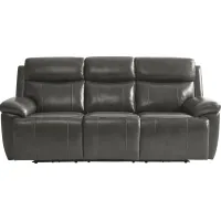 Barolo Gray Leather Triple Power Reclining Sofa