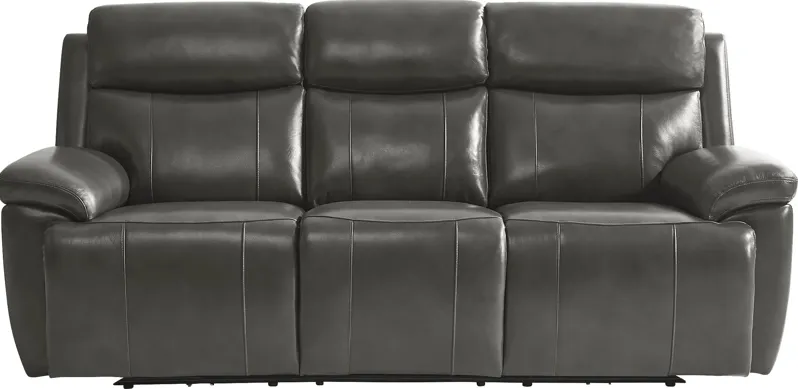 Barolo Gray Leather Triple Power Reclining Sofa