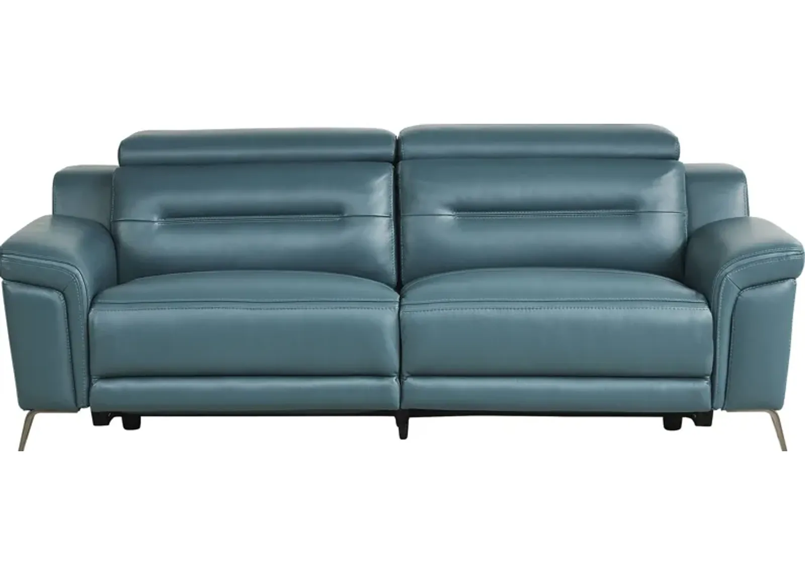 Castella Teal Leather Dual Power Reclining Sofa