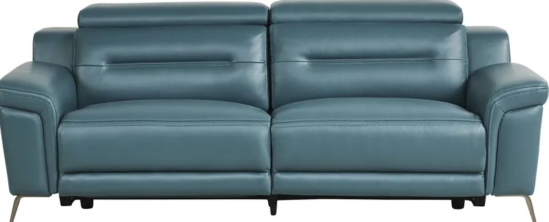 Castella Teal Leather Dual Power Reclining Sofa