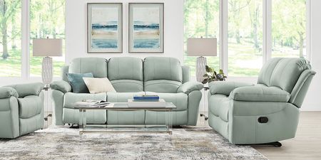 Vercelli Way Aqua Leather Reclining Sofa