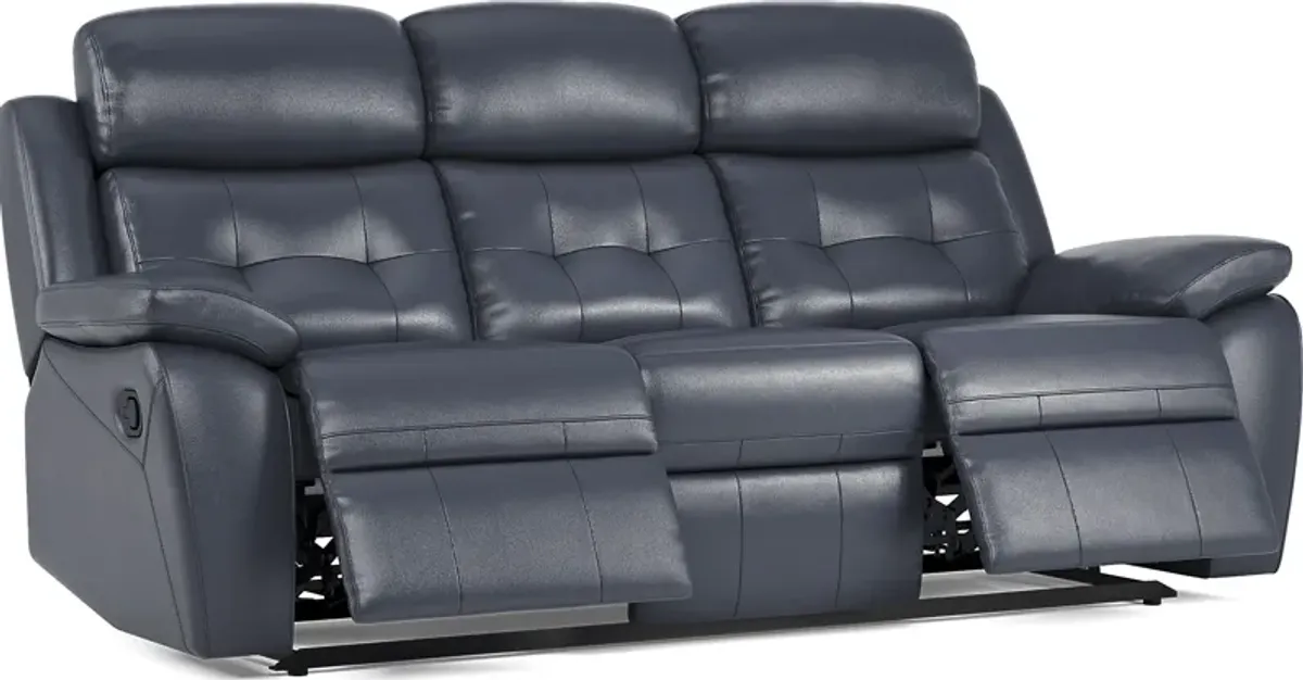 Antonin Blue Leather Reclining Sofa