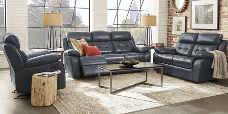 Antonin Blue Leather 2 Pc Living Room with Reclining Sofa