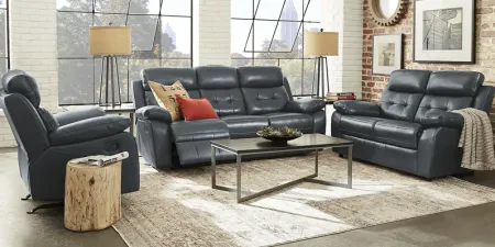 Antonin Blue Leather 2 Pc Living Room with Reclining Sofa